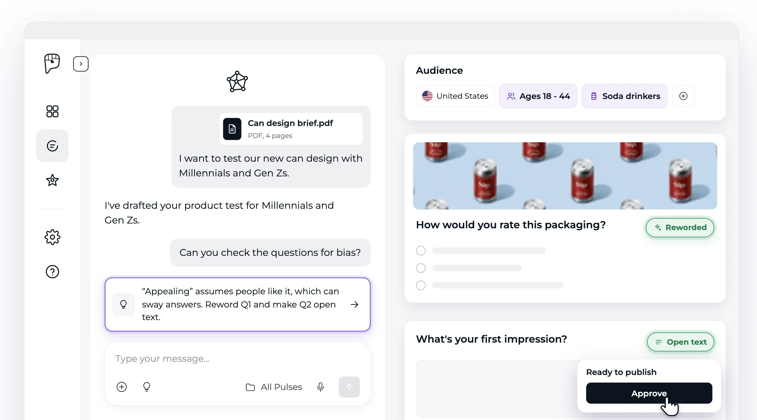 AI research co-pilot checking survey questions for bias before the survey is approved